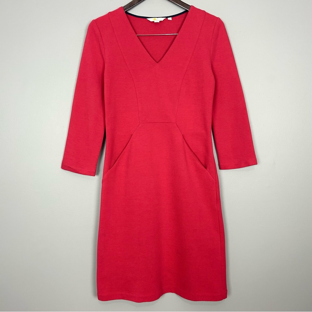 Boden Bronte Ottoman Knit Dress Women’s Size 2 Ribbed Stretch Pockets Midi Red